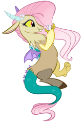 Size: 1117x1661 | Tagged: safe, artist:khimi-chan, oc, oc only, oc:disarray, oc:dissaray, draconequus, hybrid, mouse, pony, interspecies offspring, offspring, parent:discord, parent:fluttershy, parents:discoshy, simple background, transparent background