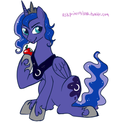 Size: 500x525 | Tagged: safe, artist:lulubell, princess luna, ask princess luna, g4, apple, ask, prince artemis, rule 63, simple background, solo, tumblr, white background