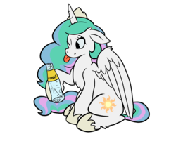 Size: 3780x3150 | Tagged: dead source, safe, artist:missblue, princess celestia, alicorn, pony, g4, :p, cute, female, fluffy, high res, mare, one eye closed, simple background, solo, tongue out, tonic, tonic water, transparent background