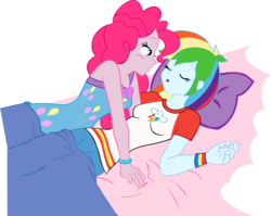 Size: 3980x3166 | Tagged: safe, artist:james-li, pinkie pie, rainbow dash, equestria girls, g4, female, high res, lesbian, ship:pinkiedash, shipping, simple background, sleeping, transparent background