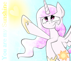 Size: 1850x1600 | Tagged: safe, artist:heedheed, princess celestia, g4, female, flying, heart, pink mane, pink-mane celestia, solo, sun, valentine's day