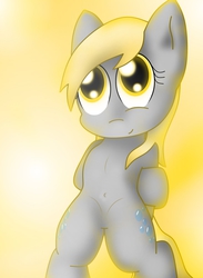 Size: 2161x2954 | Tagged: safe, artist:achickencupcake, derpy hooves, pony, g4, belly button, bipedal, both cutie marks, female, high res, looking up, solo
