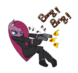 Size: 778x725 | Tagged: safe, artist:ganusel, pinkie pie, earth pony, anthro, g4, dual wield, female, gun, pinkamena diane pie, solo