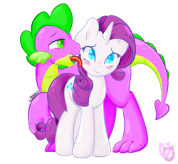 Size: 1180x1087 | Tagged: safe, artist:shadowhulk, rarity, spike, g4, blushing, female, licking, male, older, older spike, ship:sparity, shipping, simple background, straight, transparent background