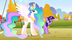 Size: 1366x768 | Tagged: safe, screencap, bon bon, ponet, princess celestia, sweetie drops, twilight sparkle, fall weather friends, g4, my little pony: friendship is magic