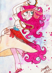 Size: 1587x2233 | Tagged: safe, artist:grocerystorephobic, pinkie pie, earth pony, anthro, friendship is witchcraft, g4, female, gypsy pie, solo, traditional art, watercolor painting