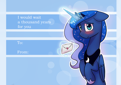 Size: 2400x1700 | Tagged: safe, artist:anticular, princess luna, alicorn, pony, ask sunshine and moonbeams, g4, blushing, cute, female, looking at you, lunabetes, magic, mare, smiling, solo, telekinesis, valentine, valentine's day