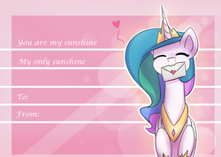 Size: 2400x1700 | Tagged: safe, artist:anticular, princess celestia, alicorn, pony, ask sunshine and moonbeams, g4, :3, blushing, cute, cutelestia, eyes closed, female, heart, johnny cash, mare, mouth hold, pine ridge boys, solo, song reference, valentine, valentine's day, you are my sunshine