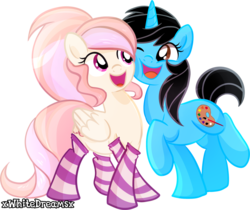 Size: 1024x859 | Tagged: safe, artist:xwhitedreamsx, oc, oc only, pegasus, pony, unicorn, clothes, commission, simple background, socks, striped socks, transparent background