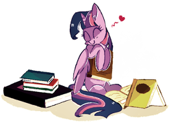 Size: 584x417 | Tagged: safe, artist:aureai, twilight sparkle, alicorn, pony, g4, adorkable, book, bookhorse, cute, dork, female, heart, mare, that pony sure does love books, twilight sparkle (alicorn)