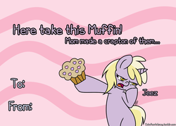 Size: 1000x714 | Tagged: safe, artist:outofworkderpy, dinky hooves, pony, unicorn, g4, abstract background, bipedal, cute, dinky doesn't like muffins!, female, filly, funny, heart, mare, muffin, solo, tsundere, tsundinky, yuck