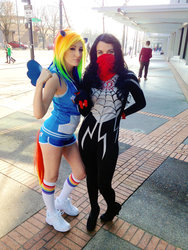 Size: 1024x1365 | Tagged: artist needed, safe, artist:nataliezinovyev, rainbow dash, human, g4, cosplay, irl, irl human, marvel, photo, silk