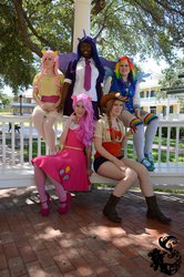 Size: 1024x1546 | Tagged: safe, artist:alexsolisphotography, artist:courtney.ziegler.31, artist:kaylynn-syrin, artist:lilithsinsear, artist:littlerikkucosplay, artist:modelkaylynn, artist:vanderfaye, applejack, fluttershy, pinkie pie, rainbow dash, twilight sparkle, human, g4, cosplay, high heels, irl, irl human, photo, realms con, shoes, twilight sparkle (alicorn)