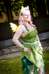 Size: 787x1200 | Tagged: safe, artist:paw photography, artist:wild-woelfchen, fluttershy, human, g4, 2014, clothes, connichi, cosplay, dress, gala dress, irl, irl human, photo, solo