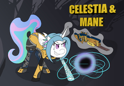 Size: 3167x2200 | Tagged: safe, artist:askcelestiasmane, princess celestia, alicorn, pony, g4, borderlands 2, cosplay, crossover, female, gun, high res, maya, solo