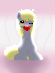 Size: 1944x2592 | Tagged: safe, artist:alexander56910, derpy hooves, pegasus, pony, g4, begging, chest fluff, ear fluff, female, heart, heart eyes, hearts and hooves day, mare, mouth hold, one eye closed, pleading, solo, wingding eyes