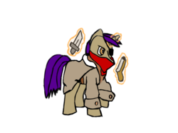 Size: 800x600 | Tagged: safe, artist:xenorager, oc, oc only, pony, unicorn, clothes, coat, dagger, eyepatch, gun, mlpdnd, pistol, rogue, simple background, solo, transparent background, weapon