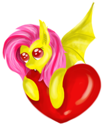 Size: 1125x1326 | Tagged: safe, artist:lunabubble-ede96, fluttershy, g4, female, flutterbat, heart, simple background, solo, transparent background