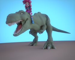 Size: 864x698 | Tagged: safe, artist:3d thread, artist:borickrut, artist:creatorofpony, pinkie pie, dinosaur, tyrannosaurus rex, equestria girls, g4, 3d, 3d model, blender, boots, bracelet, clothes, female, shirt, skirt, solo