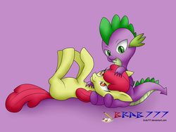 Size: 2560x1920 | Tagged: safe, artist:brab777, apple bloom, spike, earth pony, pony, g4, duo, female, male, ship:spikebloom, shipping, straight