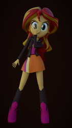 Size: 1080x1920 | Tagged: safe, artist:3d thread, artist:creatorofpony, sunset shimmer, equestria girls, g4, 3d, 3d model, blender, boots, clothes, female, jacket, jojo pose, jojo's bizarre adventure, shirt, skirt, solo