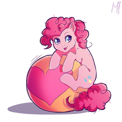 Size: 1000x1000 | Tagged: safe, artist:margony, pinkie pie, g4, ball, behaving like a cat, female, filly, solo, tongue out, valentine's day, younger