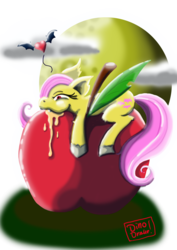 Size: 3508x4961 | Tagged: safe, artist:dinodraketakethecake, fluttershy, pony, g4, apple, female, flutterbat, simple background, solo, transparent background