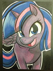 Size: 1024x1365 | Tagged: safe, artist:joshuadraws, twilight sparkle, alicorn, pony, g4, :d, female, mare, solo, traditional art, twilight sparkle (alicorn)