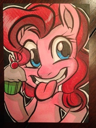 Size: 2448x3264 | Tagged: safe, artist:joshuadraws, pinkie pie, g4, cupcake, female, high res, solo, tongue out, traditional art