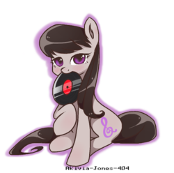 Size: 1253x1244 | Tagged: dead source, safe, artist:akivia-jones-404, octavia melody, earth pony, pony, g4, female, mouth hold, outline, raised hoof, record, simple background, sitting, solo, transparent background