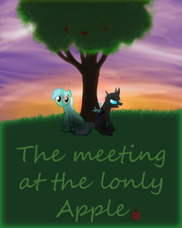 Size: 2000x2500 | Tagged: safe, artist:manlyman95, lyra heartstrings, changeling, g4, apple, apple tree, duo, fanfic art, food, high res, tree