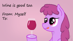 Size: 800x450 | Tagged: safe, artist:thejakevale, berry punch, berryshine, g4, alcohol, card, female, glass, gradient background, pixel art, solo, valentine's day, wine