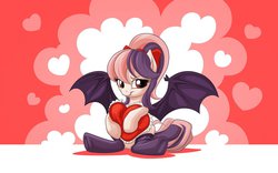 Size: 1024x640 | Tagged: safe, artist:mysticalpha, oc, oc only, oc:sweet velvet, bat pony, pony, clothes, socks, valentine, valentine's day, wallpaper
