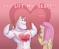 Size: 2992x2500 | Tagged: safe, artist:raph13th, bulk biceps, fluttershy, g4, card, duo, female, hearts and hooves day, high res, male, ship:flutterbulk, shipping, straight