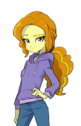 Size: 450x700 | Tagged: dead source, safe, artist:baekgup, adagio dazzle, equestria girls, g4, my little pony equestria girls: rainbow rocks, alternate hairstyle, clothes, cute, female, hand on hip, hand on waist, hoodie, jeans, long hair, looking at you, low ponytail, pants, ponytail, simple background, solo, sweater, white background