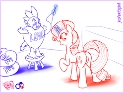 Size: 1427x1070 | Tagged: safe, artist:jcosneverexisted, rarity, spike, g4, female, hearts and hooves day, magic, male, pun, ship:sparity, shipping, spikelove, straight, telekinesis, valentine, valentine's day, visual pun