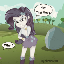 Size: 1504x1500 | Tagged: safe, artist:sumin6301, rarity, tom, equestria girls, g4, discorded, engrish, female, rock, solo