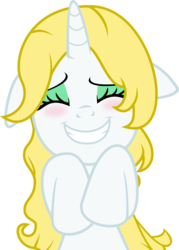 Size: 4000x5600 | Tagged: safe, artist:fuzzybrushy, oc, oc only, oc:fuzzy brushy, pony, unicorn, blushing, eyes closed, simple background, solo, transparent background, vector