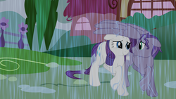 Size: 1024x576 | Tagged: safe, rarity, oc, oc:kydose, pegasus, pony, unicorn, g4, canon x oc, love, ponyville, rain, raridose, shipping, spread wings, wing umbrella