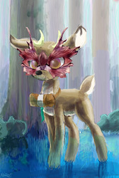 Size: 2080x3092 | Tagged: safe, artist:owlvortex, bramble, deer, g4, fluffy, forest, high res, leaf, male, mask, solo, standing
