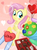 Size: 600x810 | Tagged: safe, artist:obcor, fluttershy, pegasus, pony, g4, bouquet, chocolate, everypony loves flutters, female, fluttershy gets all the mares, fluttershy gets all the stallions, hearts and hooves day, mare, offscreen character, solo