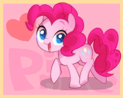 Size: 700x560 | Tagged: safe, artist:puchiko, pinkie pie, earth pony, pony, g4, colored pupils, cute, diapinkes, female, heart, heart eyes, looking at you, open mouth, pixiv, smiling, smiling pinkie pie tolts left, solo, wingding eyes