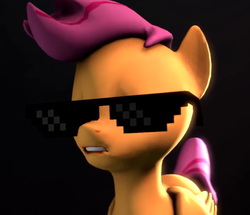Size: 787x678 | Tagged: safe, artist:hitlerspimp, screencap, scootaloo, g4, deal with it, lip bite, sunglasses, swag glasses
