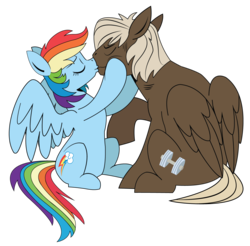 Size: 1300x1280 | Tagged: safe, artist:dbkit, dumbbell, rainbow dash, pegasus, pony, g4, dumbdash, duo, female, kissing, male, shipping, simple background, straight, transparent background
