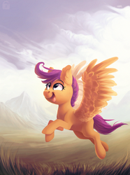 Size: 1151x1544 | Tagged: safe, artist:locksto, scootaloo, g4, ear fluff, female, happy, scootaloo can fly, solo, spread wings