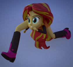 Size: 1080x1000 | Tagged: safe, artist:3d thread, artist:creatorofpony, sunset shimmer, equestria girls, g4, 3d, 3d model, blender, boots, clothes, female, gotta go fast, grin, modified, not salmon, running, smiling, solo, wat, what has science done