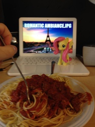Size: 2448x3264 | Tagged: safe, fluttershy, g4, forever alone, funko, high res, irl, meme, photo, spaghetti, toy, valentine's day, waifu dinner