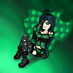 Size: 5000x5000 | Tagged: safe, artist:ixtour, queen chrysalis, human, g4, absurd resolution, belly button, boots, clothes, female, gloves, heart, humanized, light skin, smiling, solo, stockings, valentine's day