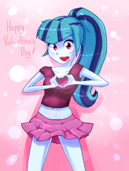 Size: 768x1024 | Tagged: safe, artist:frankier77, sonata dusk, equestria girls, g4, belly button, clothes, female, heart hands, midriff, moe moe kyun, open mouth, skirt, solo, valentine's day