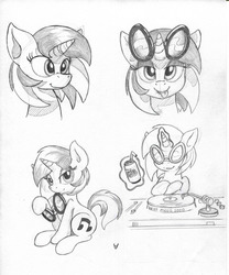 Size: 2000x2400 | Tagged: safe, artist:php87, dj pon-3, vinyl scratch, g4, female, high res, monochrome, sketch, solo, traditional art